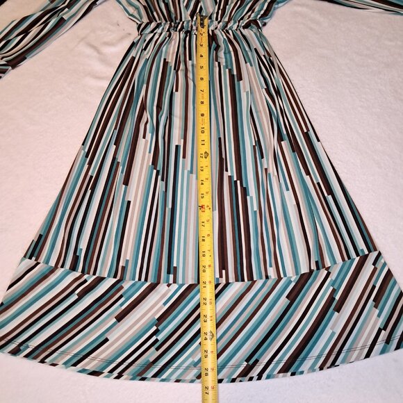 BCBG Max Azria Womens Blue Brown White Striped Dress Size Large - Picture 7 of 7